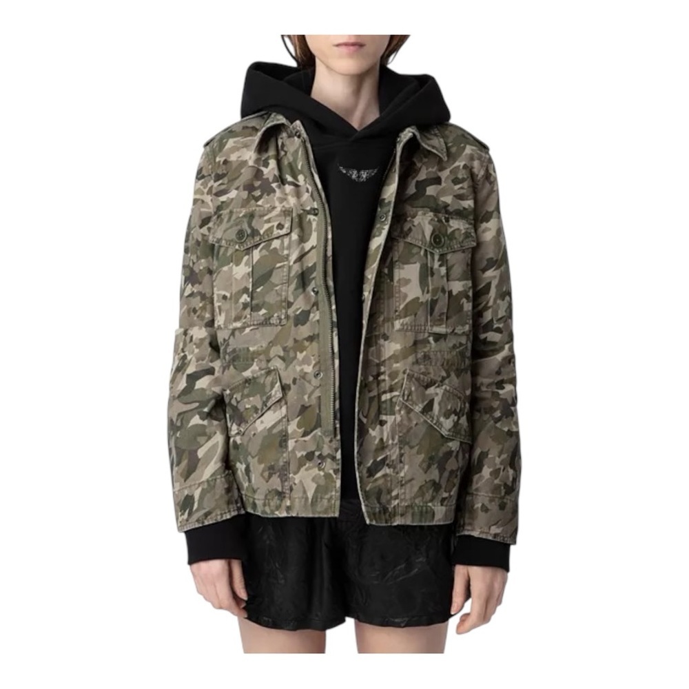 Zadig & Voltaire Krisa Camo Heart Print Utility Jacket NWT XS $448